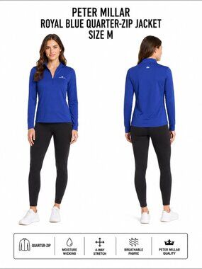 PETER MILLAR ROYAL BLUE QUARTER-ZIP PERFORMANCE JACKET SIZE M
